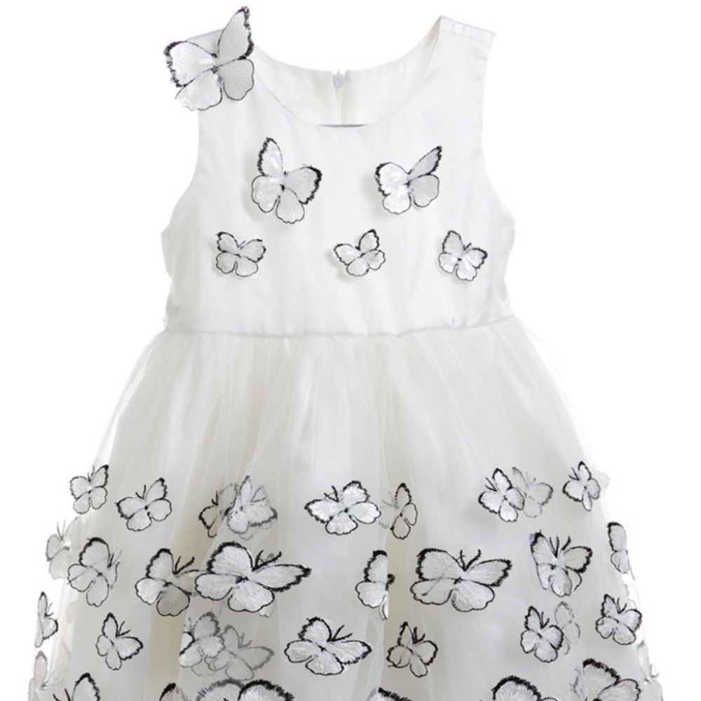 NEW Little Girls Fluffy Ruffled Tulle White Party Dress with Butterflies